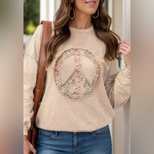 Floral Peace Sign Beige Sweatshirt